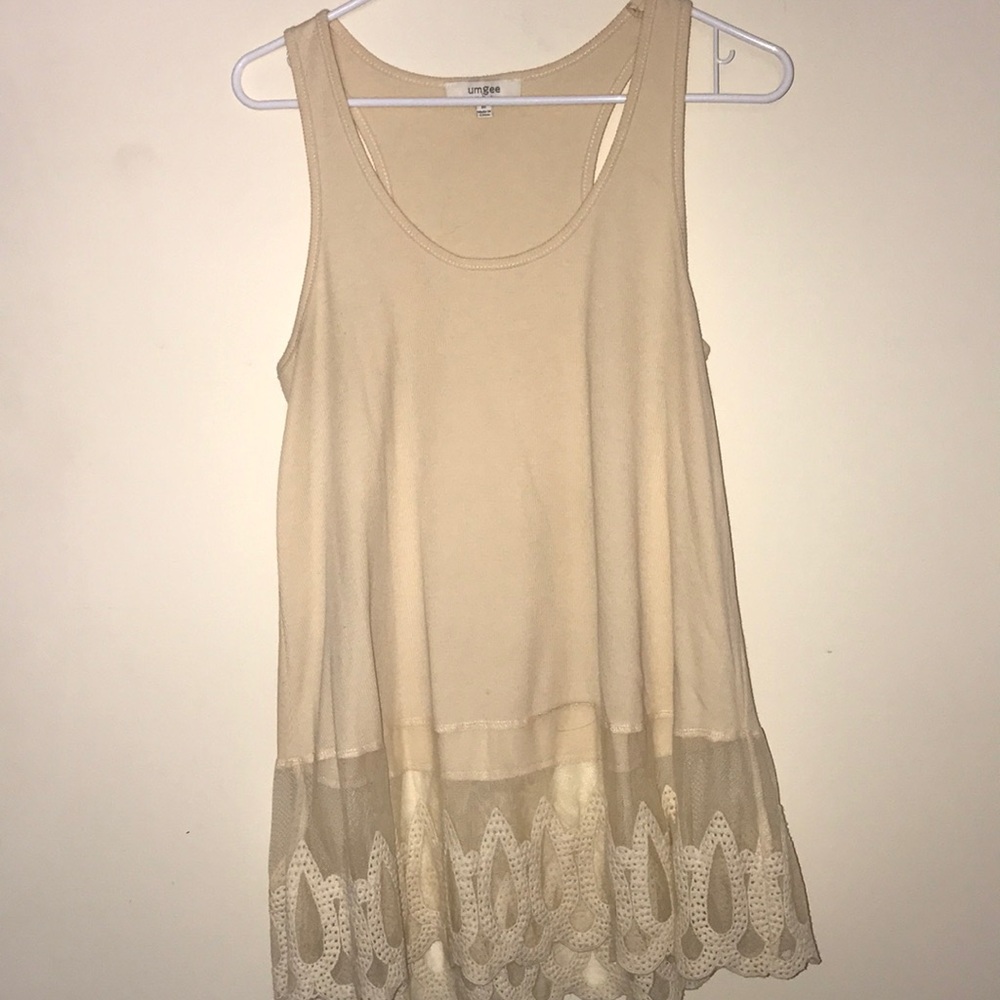 Umgee Tank with Embroidered Sheer Hem Detail